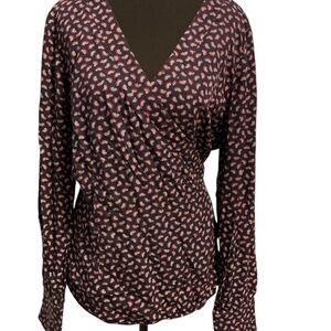 Boden Rainbow Wrap Kimono blouse size 14 Multicolor Retro Y2K Boho Preppy Office